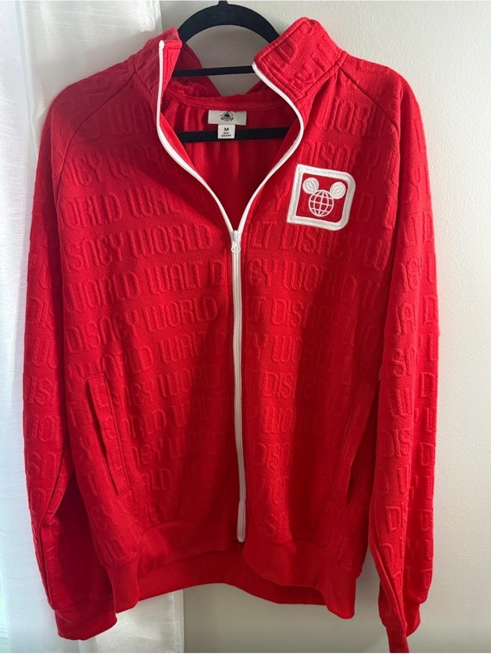 NWT Disney Parks Red Zip-Up Track Jacket Embossed Walt Disney World Logo Men’s M